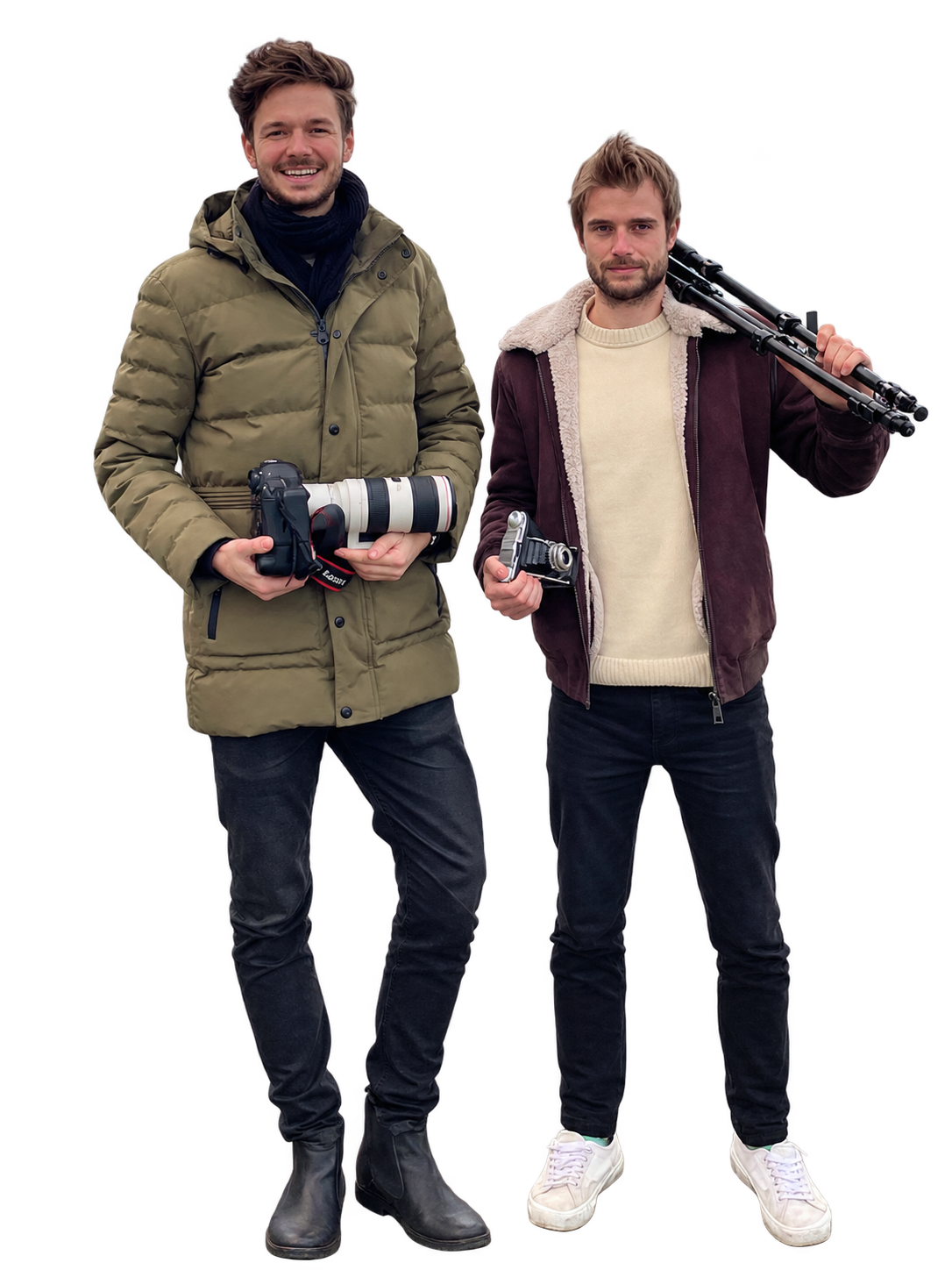 Tim David Müller-Zitzke und Dennis Vogt mit Kameras und Stativ